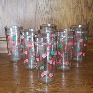 Vintage Anchor Hocking set Cherry print jelly jars